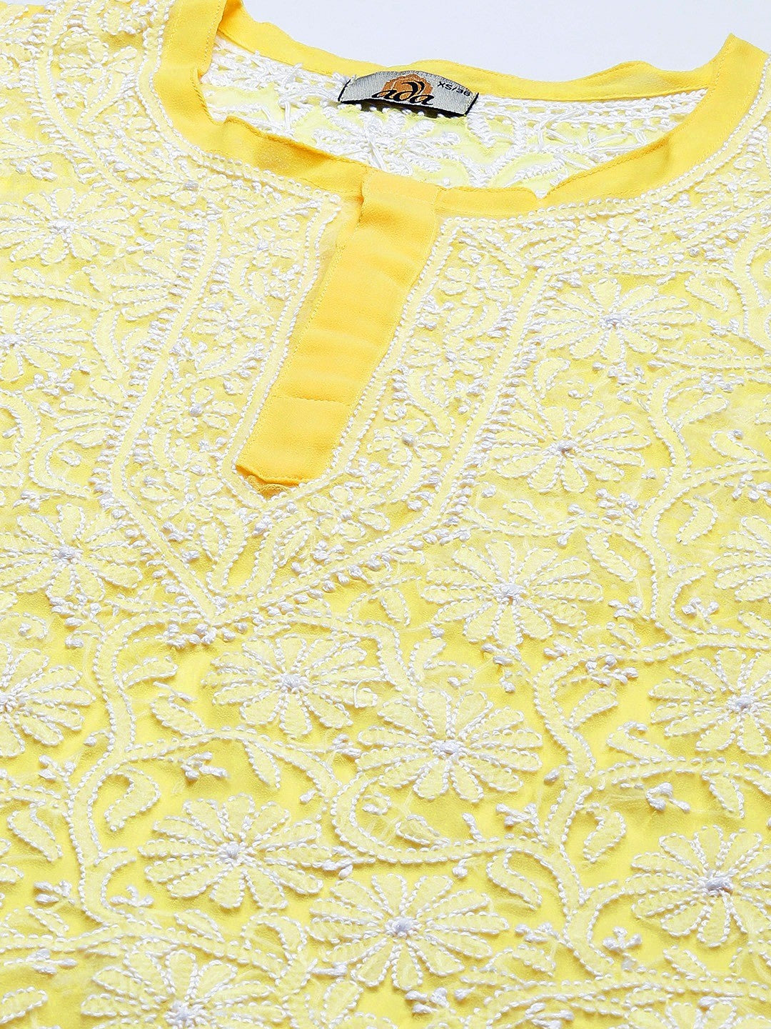 Ada Hand Embroidered Yellow Georgette Lucknowi Chikankari Straight Kurta With Slip A158875
