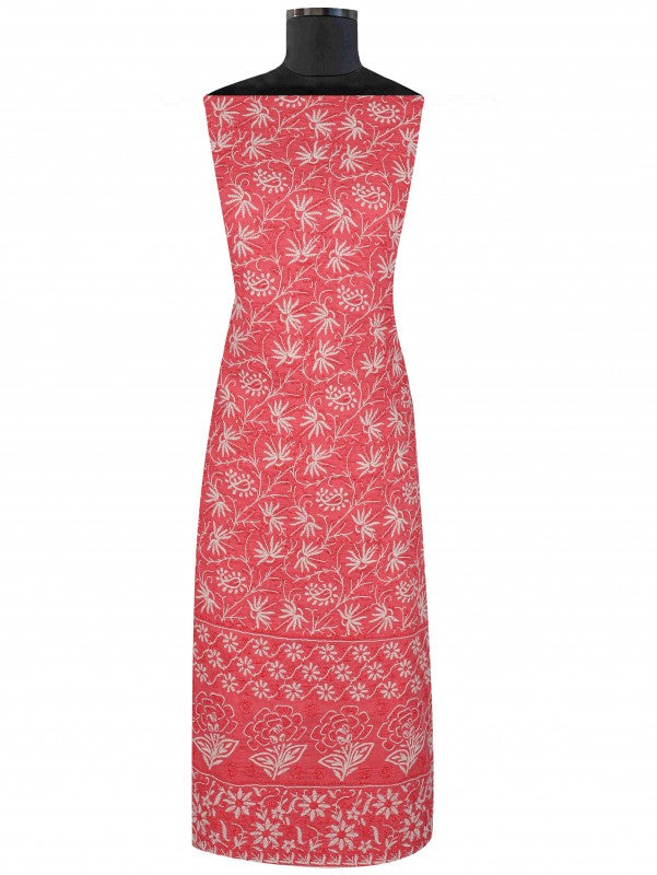 Ada Hand Embroidered Carrot Pink Cotton Lucknowi Chikankari Unstitched Suit Piece 01A101763