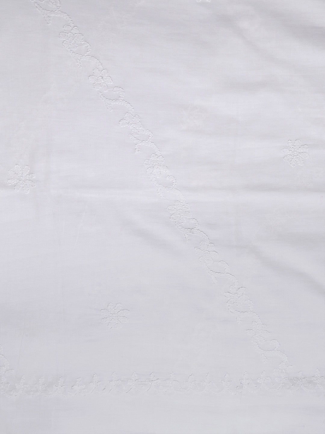 Ada Hand Embroidered White Cotton Lucknowi Chikankari Dupatta-A100272