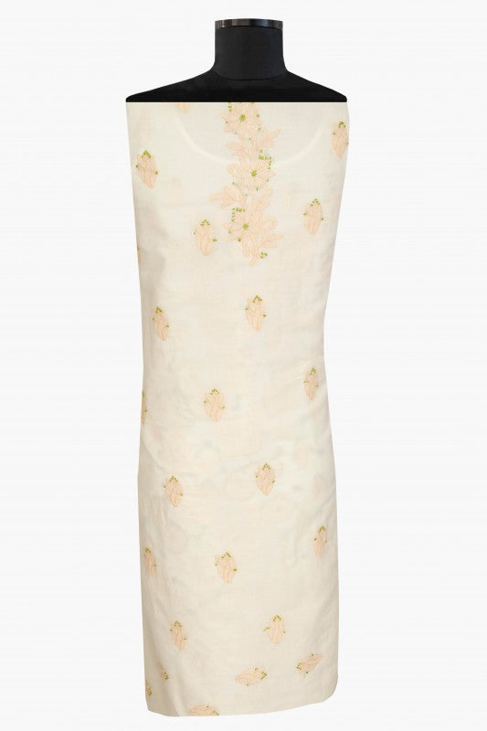 Ada Hand Embroidered Cream Cotton Lucknowi Chikan Unstitched Suit Piece A211114