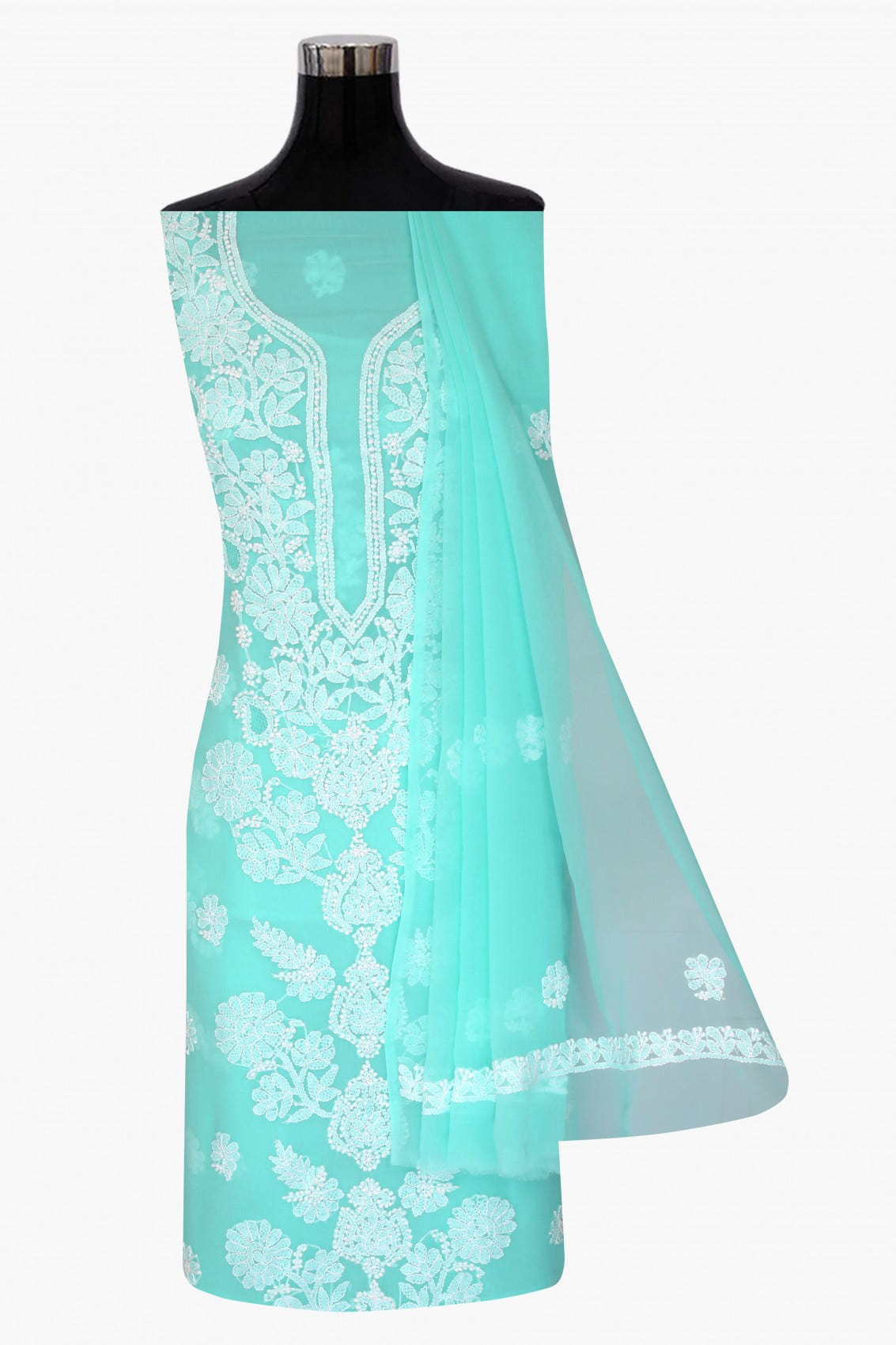 Ada Hand Embroidered Sea Green Georgette Lucknowi Chikankari Unstitched Suit Piece A211248