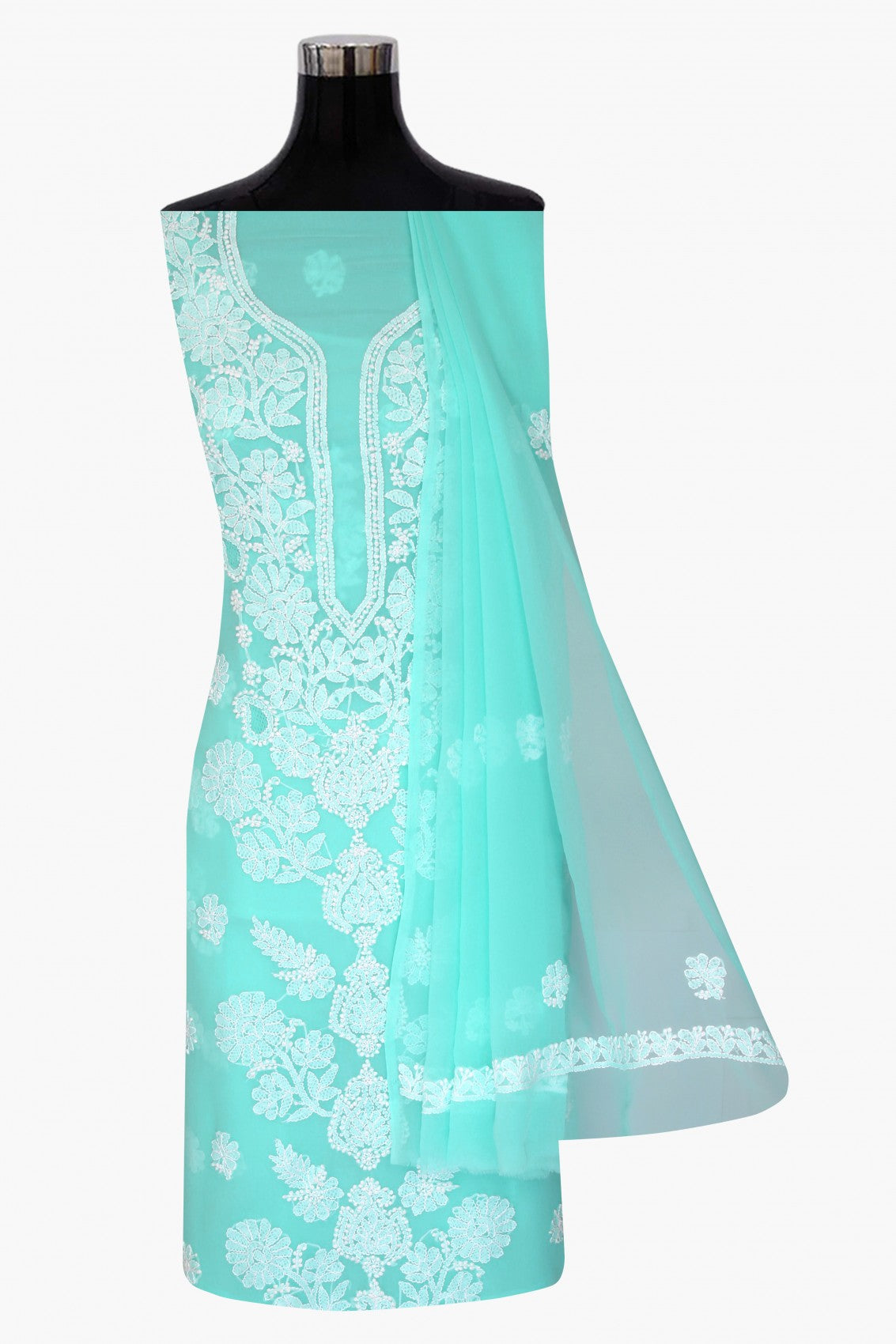 Ada Hand Embroidered Sea Green Georgette Lucknowi Chikankari Unstitched Suit Piece A211248