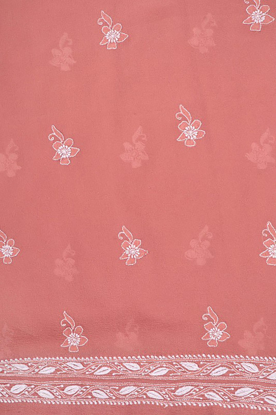 Ada Hand Embroidered Peach Pure Georgette Lucknowi Chikankari Unstitched Kurta Dupatta Set A489072