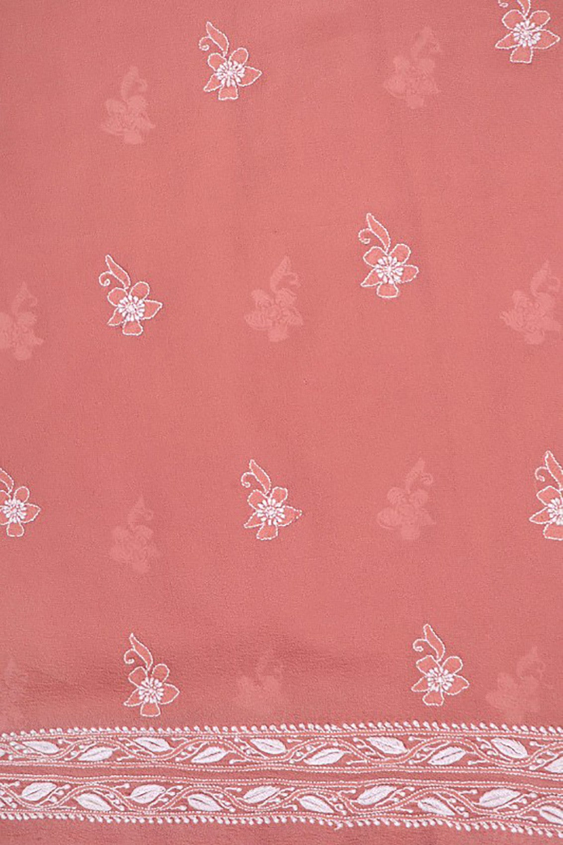 Ada Hand Embroidered Peach Pure Georgette Lucknowi Chikankari Unstitched Kurta Dupatta Set A489072