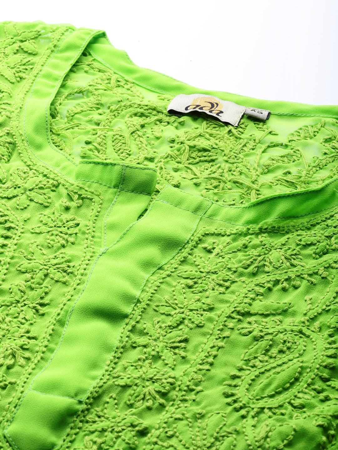 Ada Hand Embroidered Green Georgette Lucknow Chikankari Straight Kurta A100587