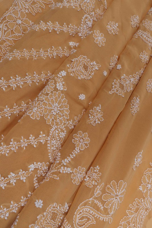 Ada Hand Embroidered Fawn Georgette Lucknowi Chikankari Saree With Blouse A267733