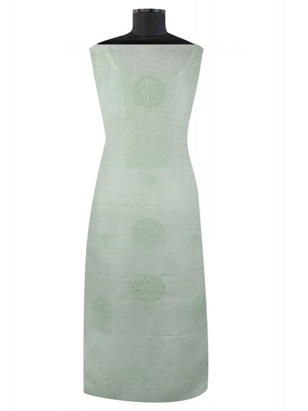 Ada Hand Embroidered Pista Green Kota Lucknowi Chikan Unstitched Kurta Dupatta Set With Muqaish Work A614846