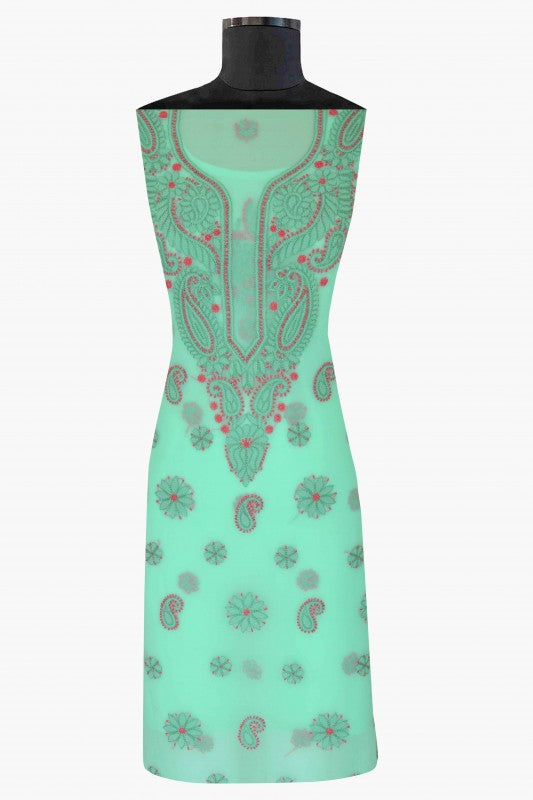 Ada Hand Embroidered Sea Green Georgette Lucknowi Chikan Unstitched Suit Piece A211186