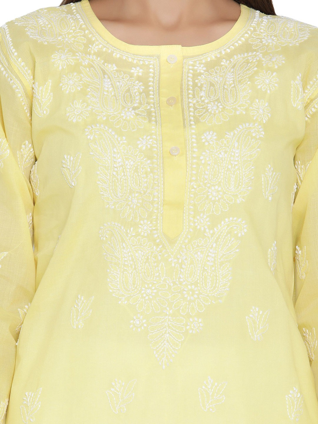 Ada Hand Embroidered Lemon Cotton Lucknowi Chikankari Straight  Kurta – A208461