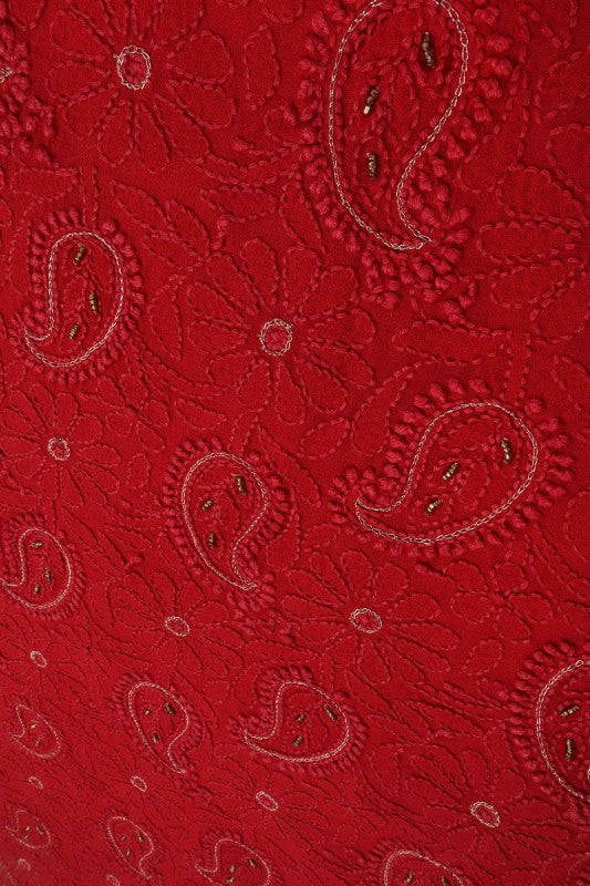 Ada Hand Embroidered Maroon Georgette Lucknowi Chikan Unstitched Kurta Piece With Zari Work A599199
