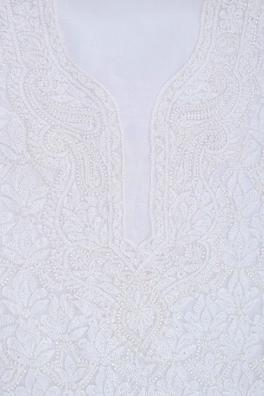 Ada Hand Embroidered White Georgette Lucknowi Chikankari Unstitched Suit Piece With Pearl Work A619183