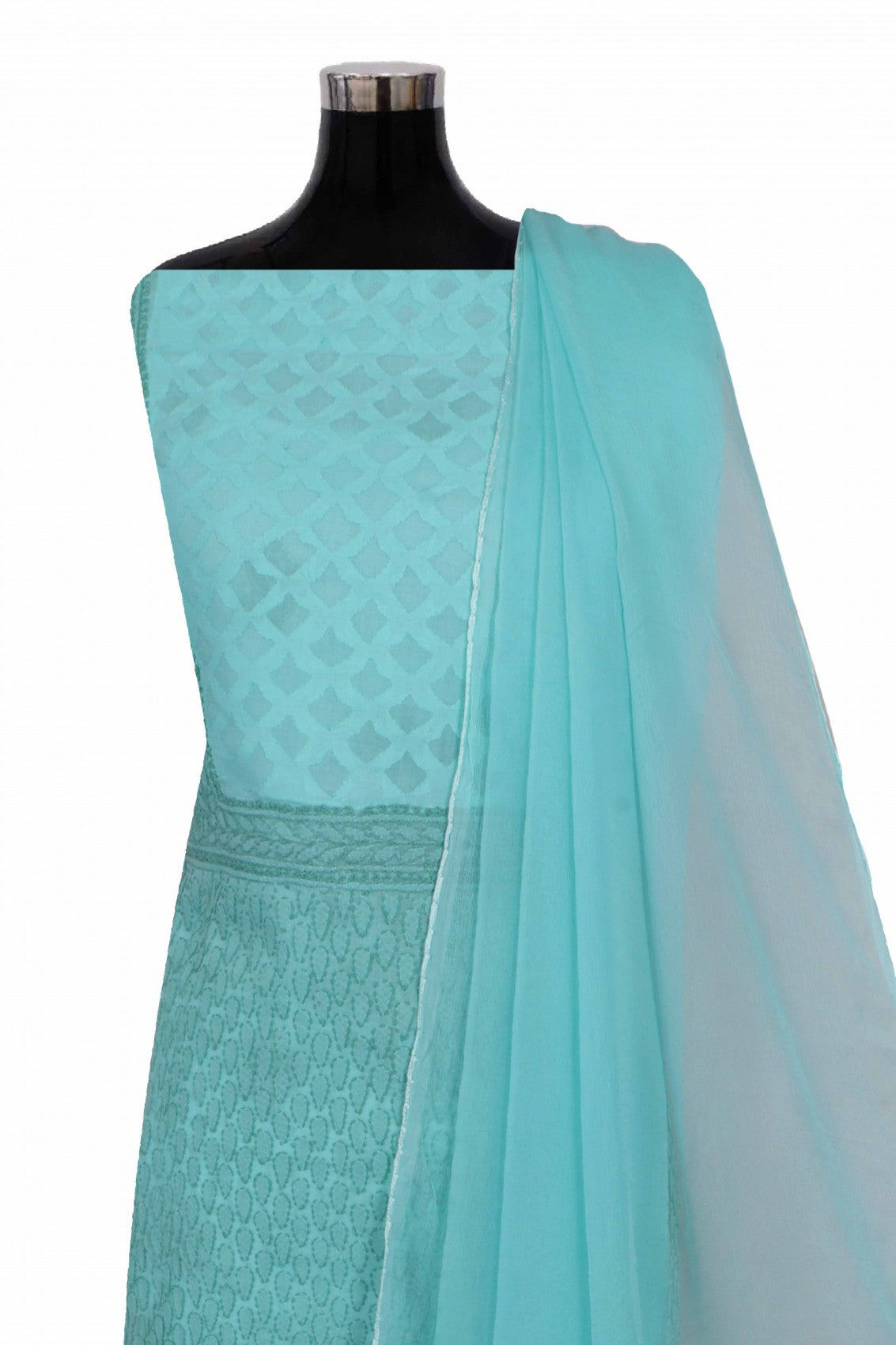 Ada Hand Embroidered Sea Green Cotton Lucknowi Chikankari Unstitched Suit Piece A576409