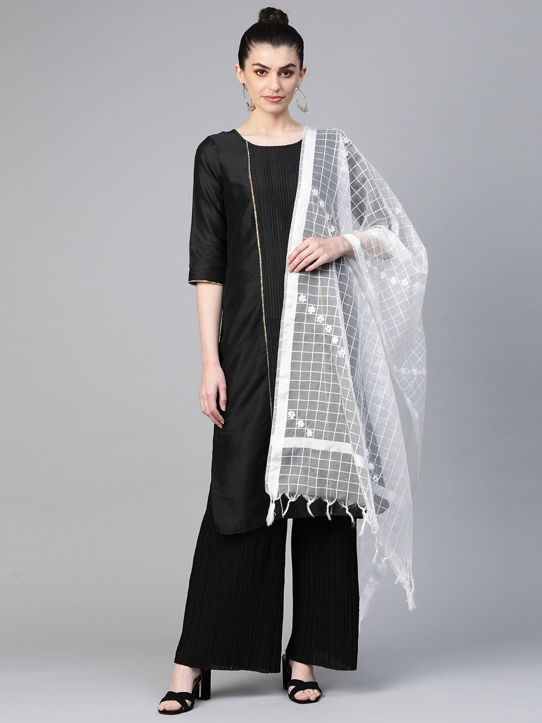 Ada Hand Embroidered White Organza Lucknowi Chikankari Dupatta-A511143