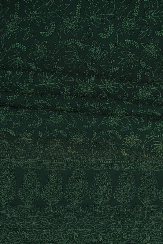 Ada Hand Embroidered Dark Green Georgette Lucknowi Chikan Unstitched Kurta Piece A536658