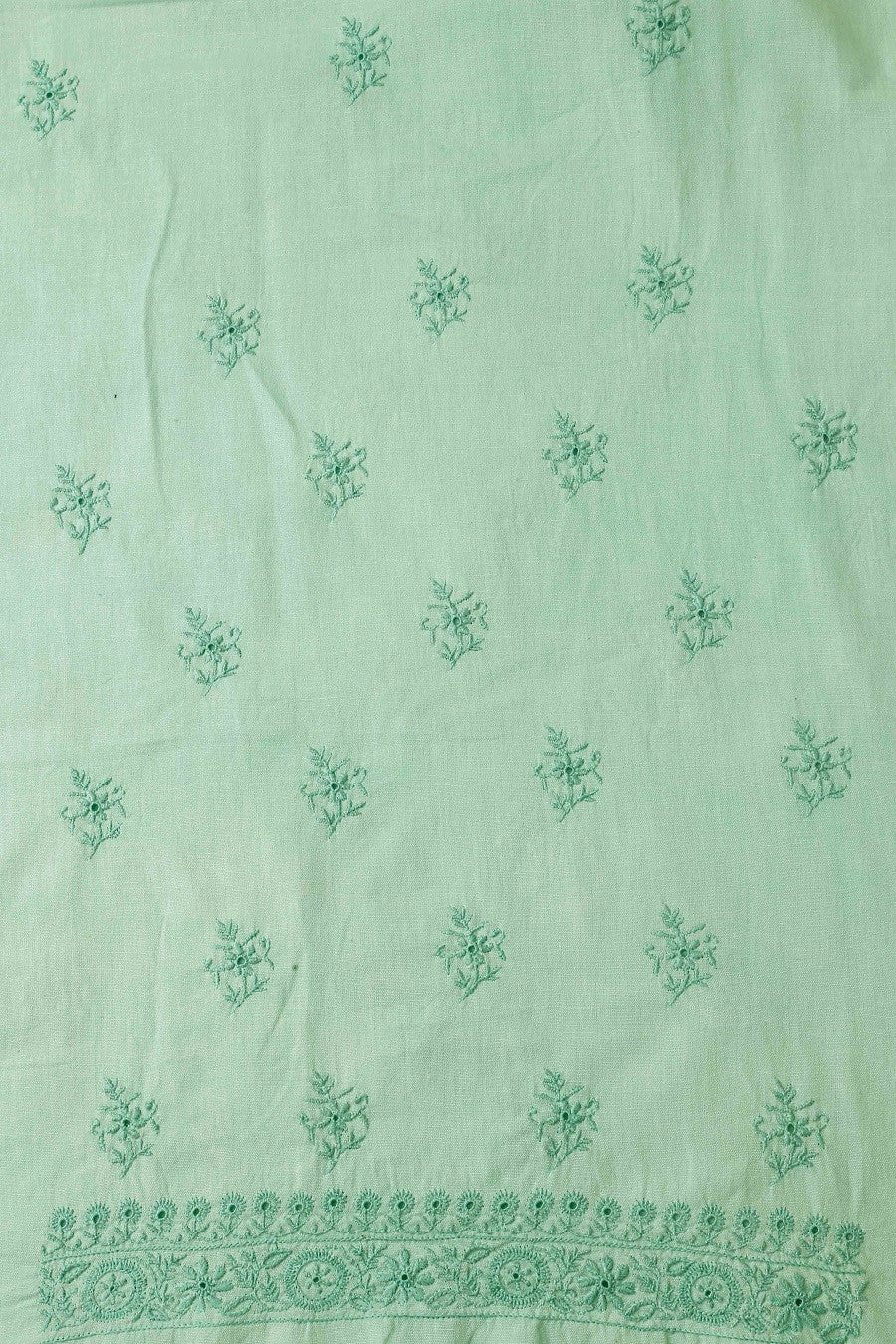 Ada Hand Embroidered Pista Green Linen Lucknowi Chikankari Unstitched Kurta Dupatta–A622077