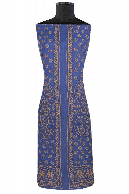 Ada Hand Embroidered Royal Blue Kota Chikan Unstitched Kurta Piece- A599630