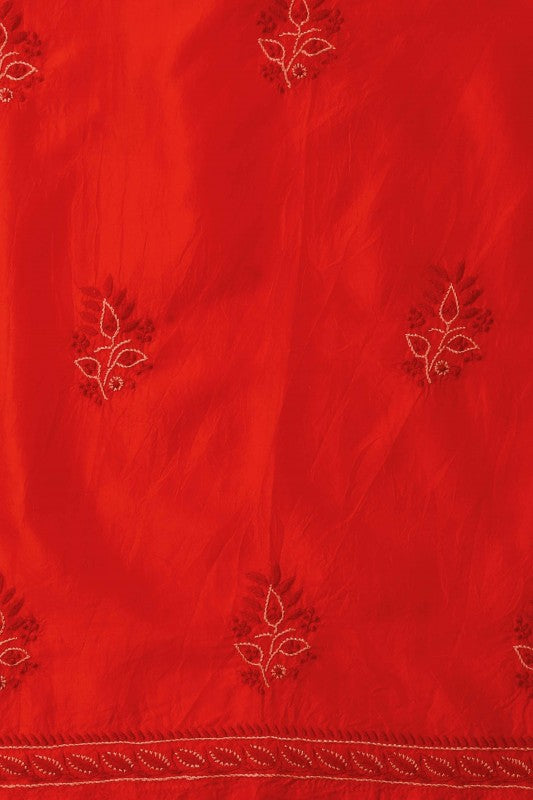 Ada Hand Embroidered Scarlet Red Silk Lucknowi Chikan Unstitched Kurta Piece A608630