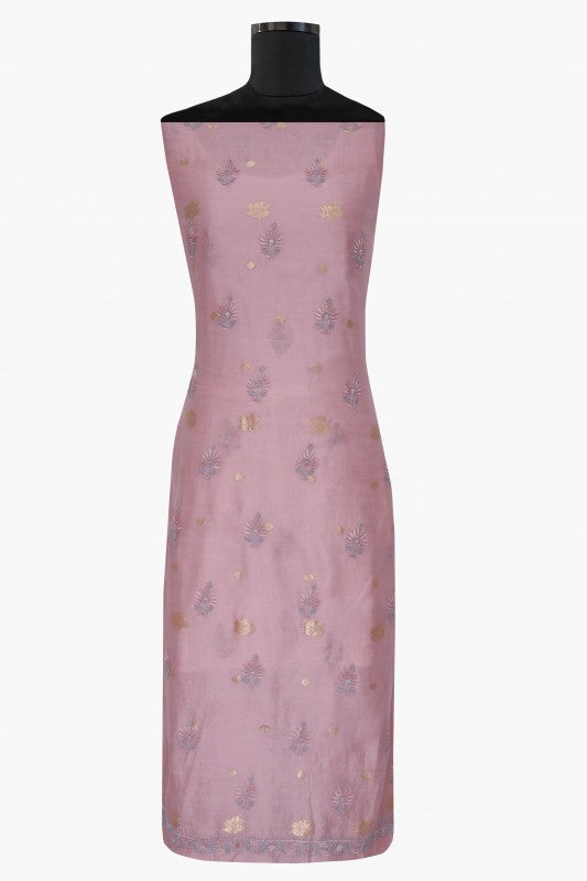 Ada Hand Embroidered Lavender Chanderi Lucknowi Chikan Unstitched Kurta Dupatta Set A622154