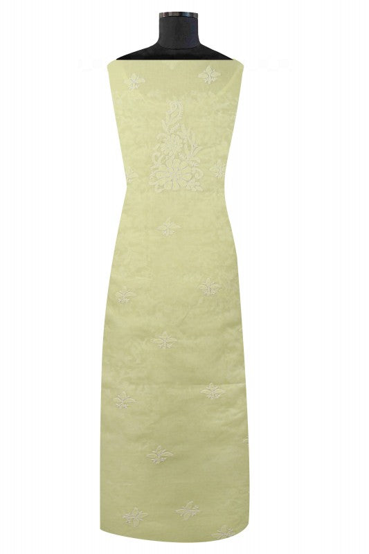 Ada Hand Embroidered Lemon Cotton Lucknowi Chikan Unstitched Suit Piece A620501