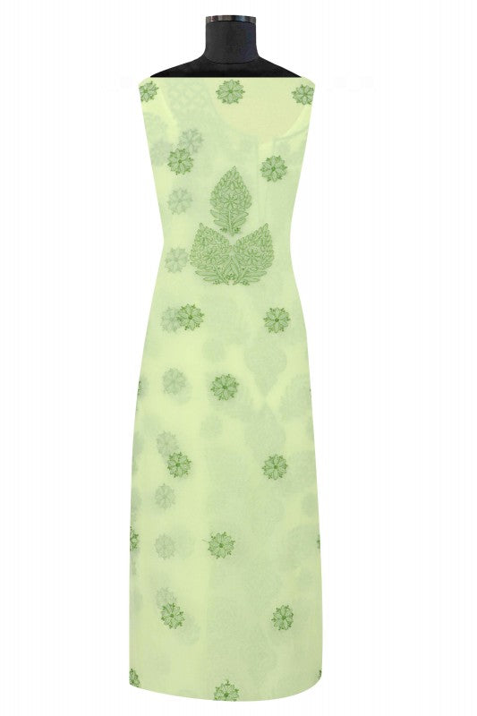 Ada Hand Embroidered Lemon Georgette Lucknowi Chikan Unstitched Suit Piece A211222