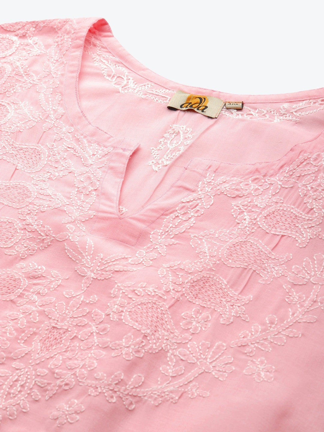 Ada Hand Embroidered Pink Cotton Lucknowi Chikan Kurti A509493