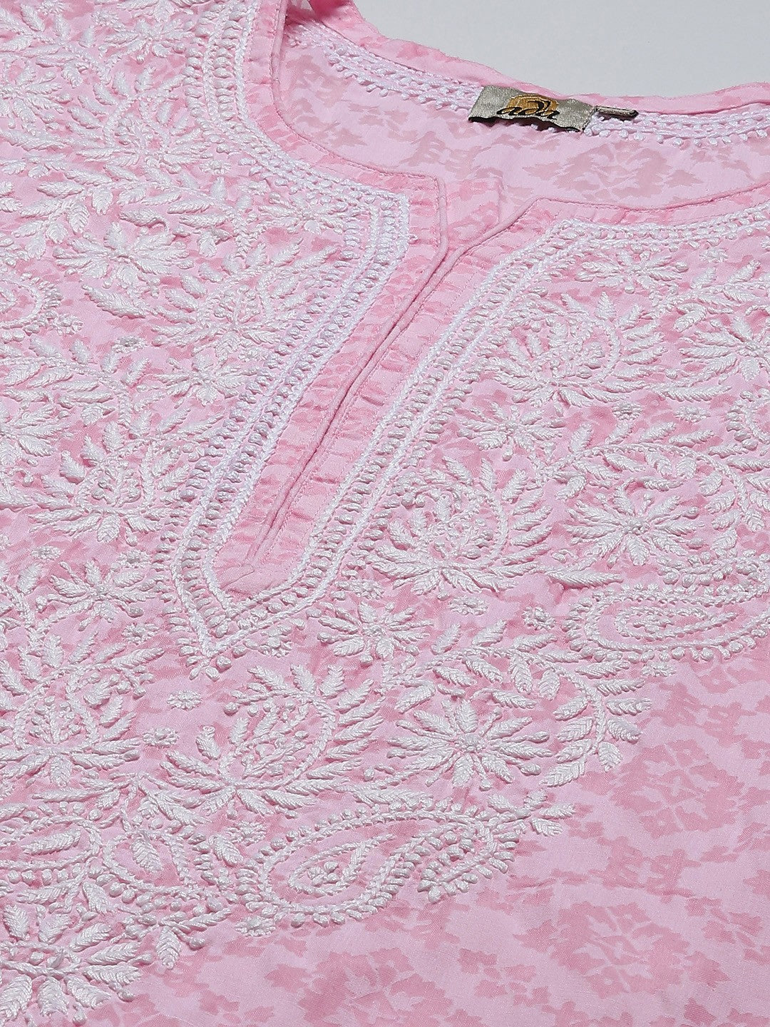 Ada Hand Embroidered Pink Cotton Lucknowi Chikankari Straight Kurta A100108