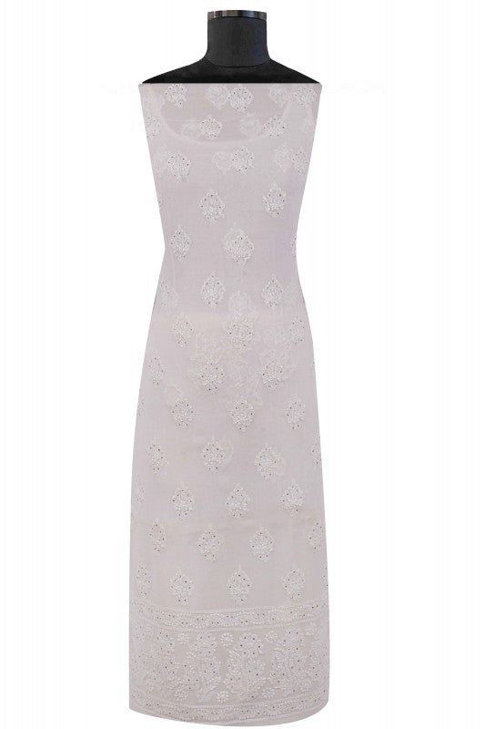 Ada Hand Embroidered White Georgette Lucknowi Chikan Unstitched Kurta Piece With Muqaish Work A576834