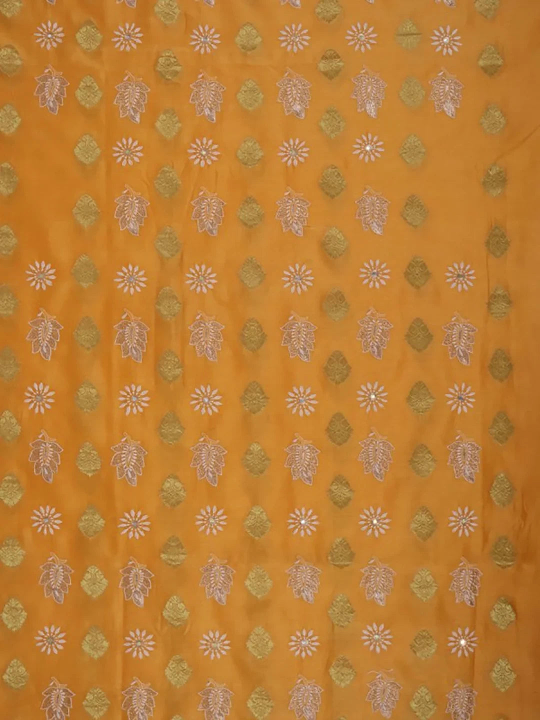 Ada Hand Embroidered Mustard Chanderi Lucknowi Chikankari Unstitched Kurta Piece With Zari Work 01A139632