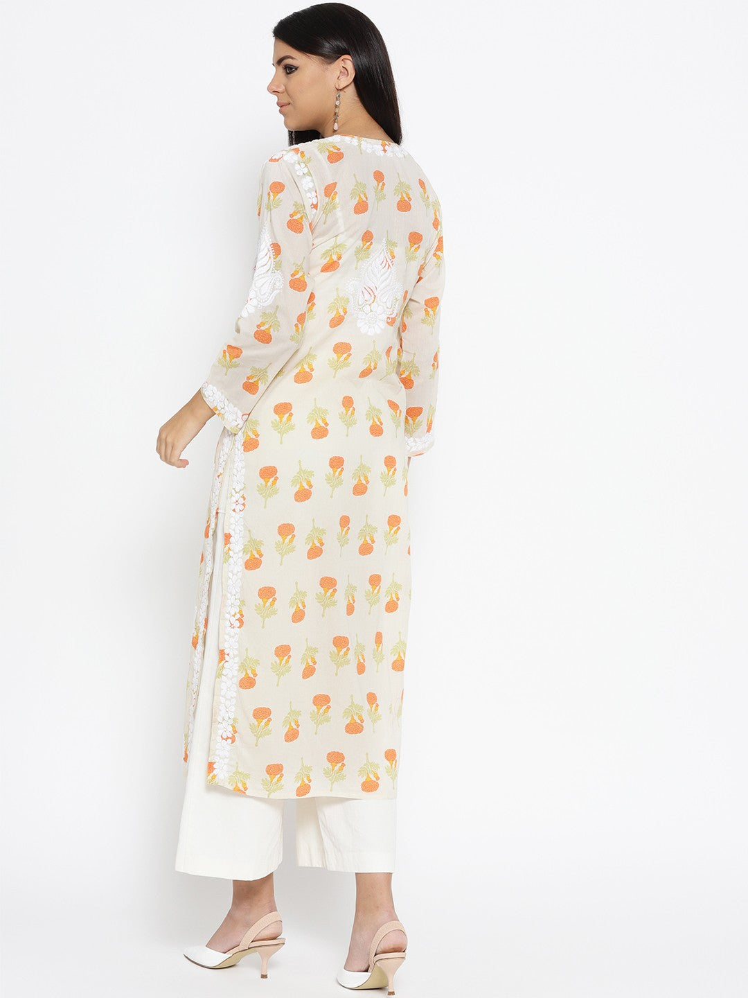 Ada Hand Embroidered Fawn Orange Cotton Lucknow Chikankari Kurta  A100025