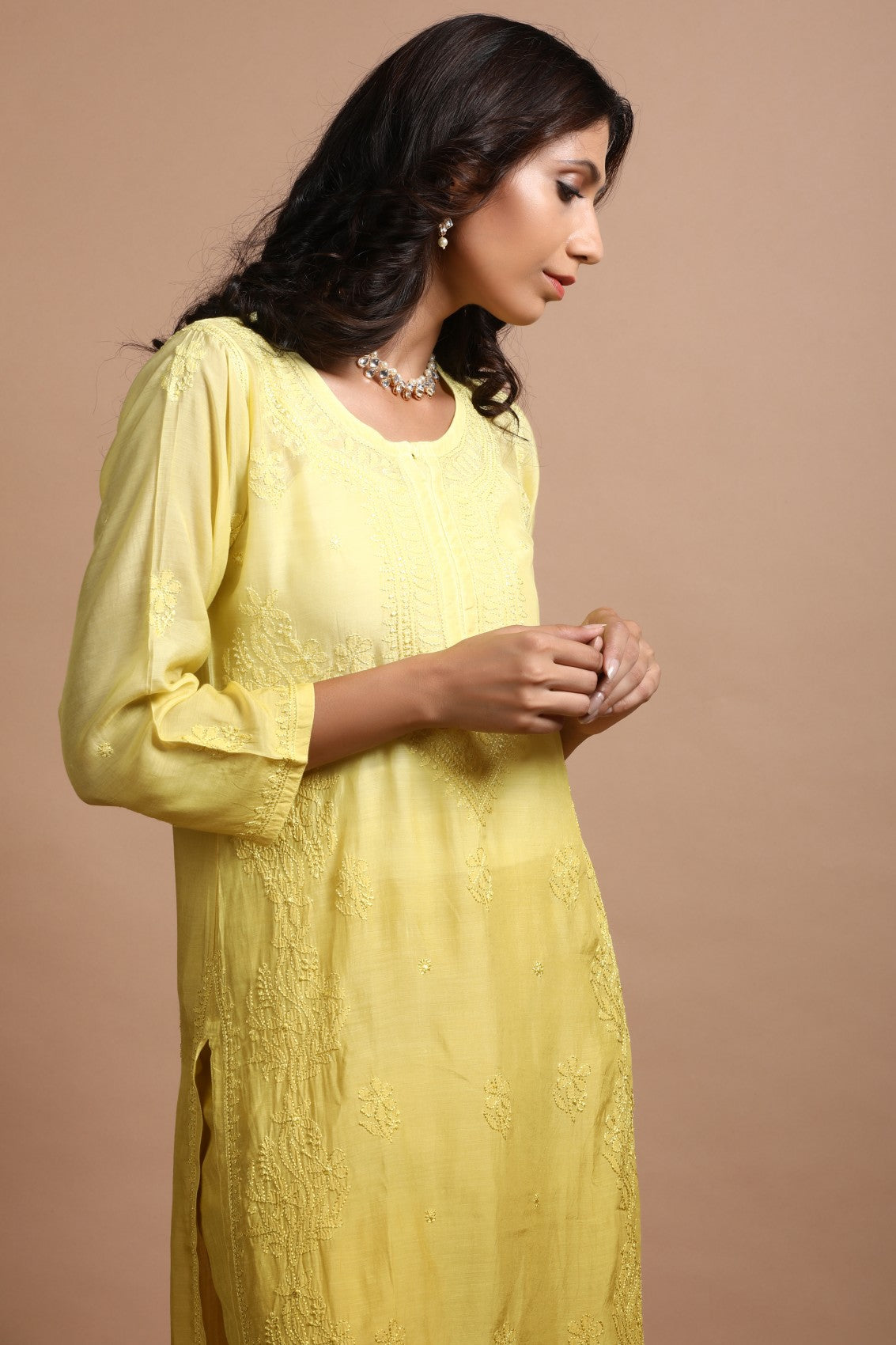 Ada Hand Embroidered Mehendi Green Cotton Lucknowi Chikankari Kurta With Plazzo Set 01A272974