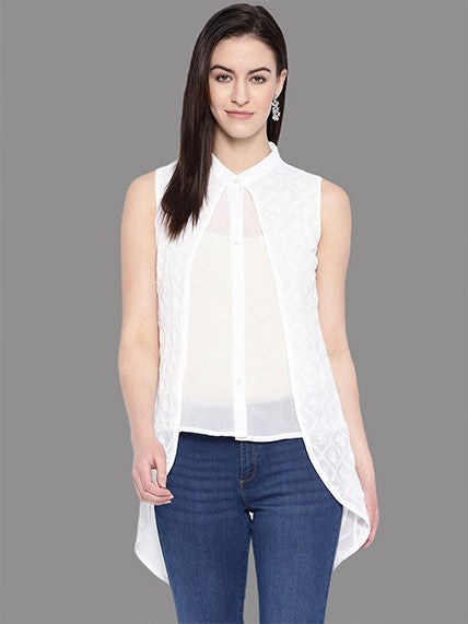 Ada Hand Embroidered White Faux Georgette Lucknowi Chikankari Top A100234