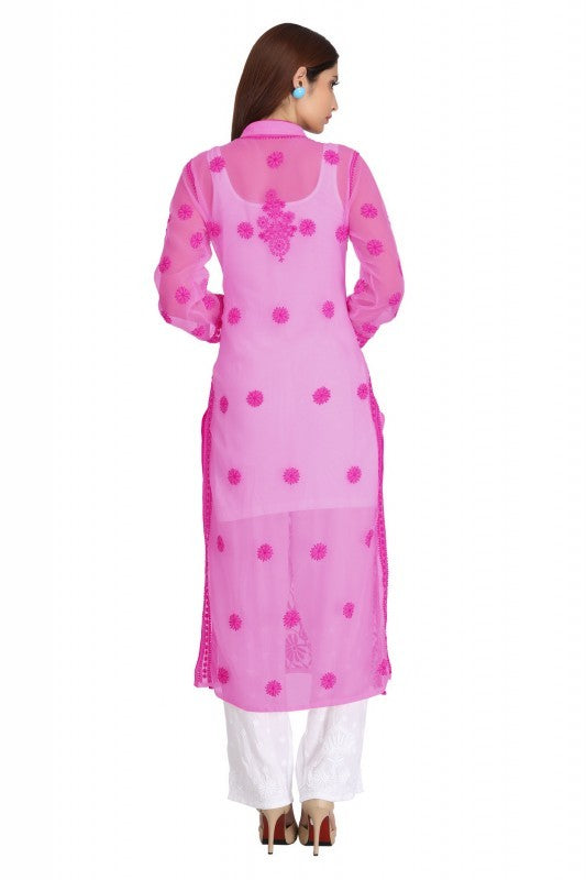 Ada Hand Embroidered Magenta Georgette Lucknowi Chikankari Straight  Kurta with Slip A227664