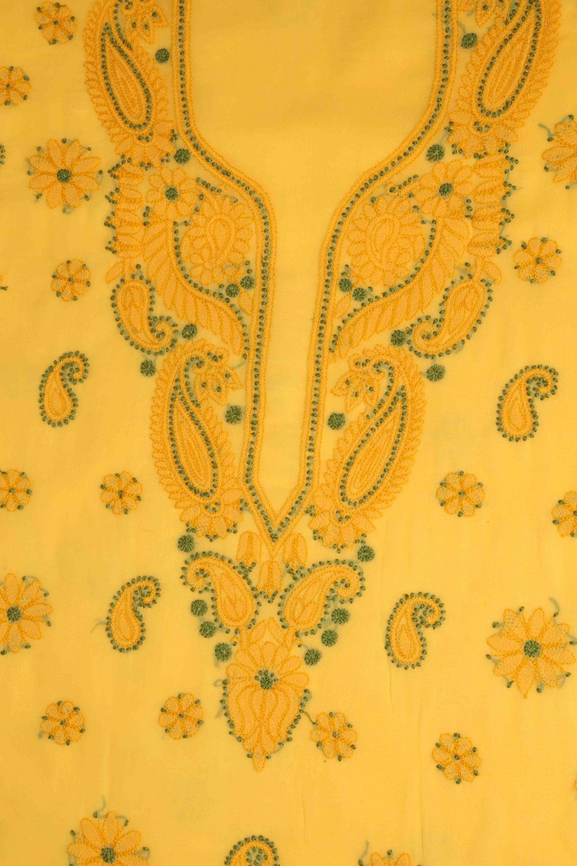 Ada Hand Embroidered Yellow Georgette Lucknowi Chikankari Unstitched Suit Piece A211189