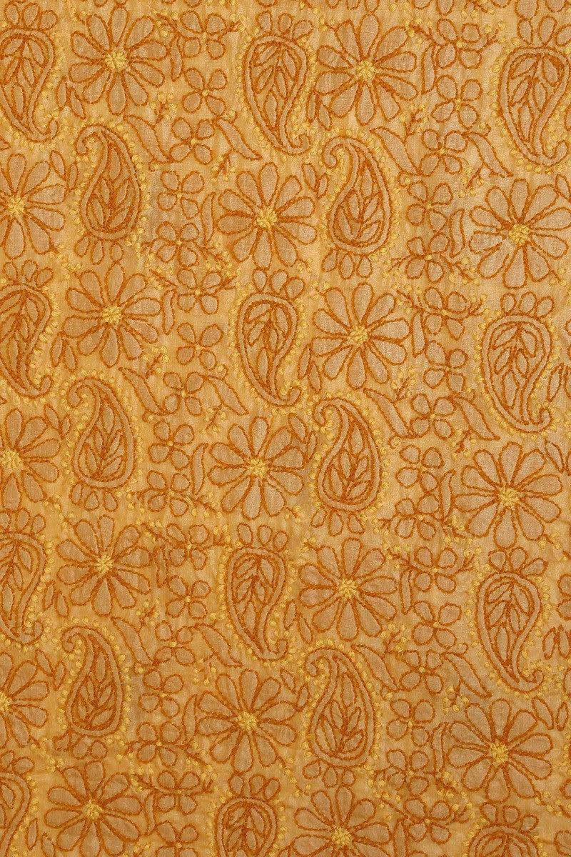 Ada Hand Embroidered Mustard Tusser Silk Lucknowi Chikan Unstitched Suit Piece-A508216