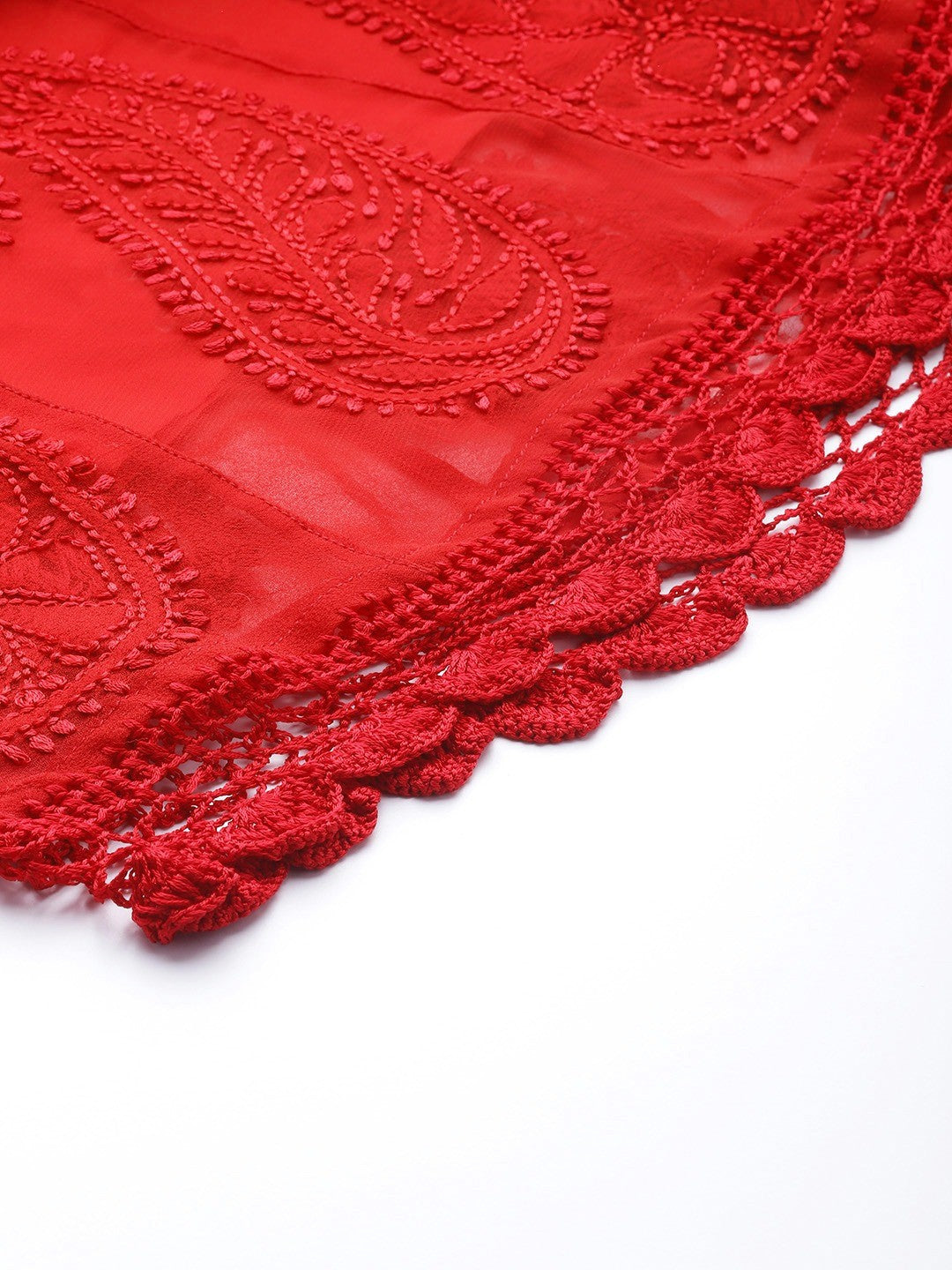 Ada Hand Embroidered Red Georgette Lucknowi Chikankari Plazzo A711122