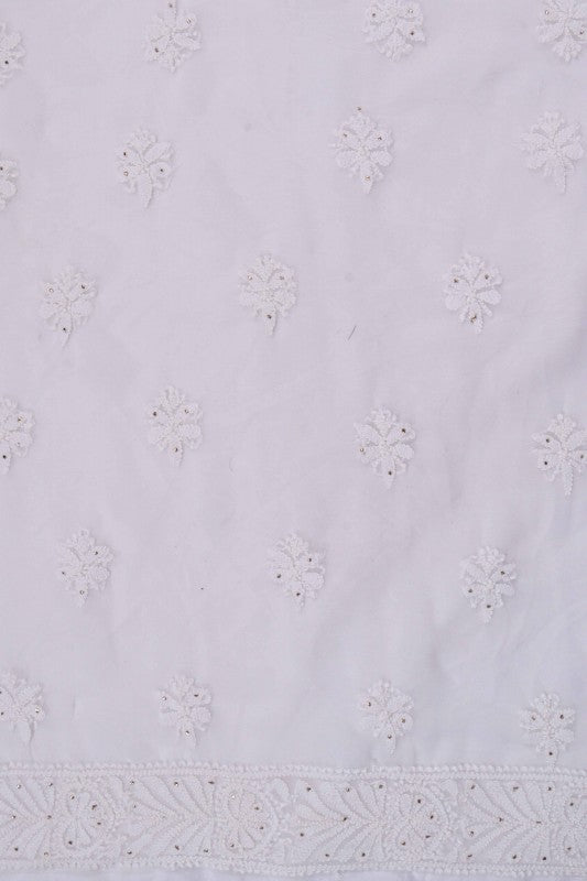 Ada Hand Embroidered White Georgette Lucknowi Chikankari Unstitched Suit Piece With Muqaish Work A423665