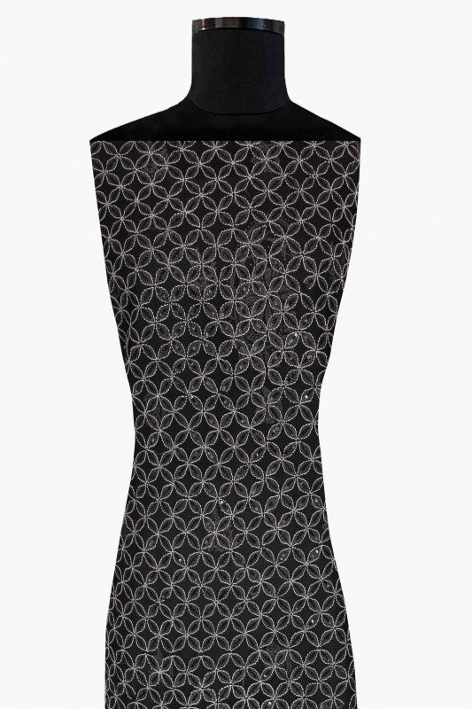 Ada Hand Embroidered Black Georgette Lucknowi Chikan Unstitched Kurta Piece With Sequinned Work A247858
