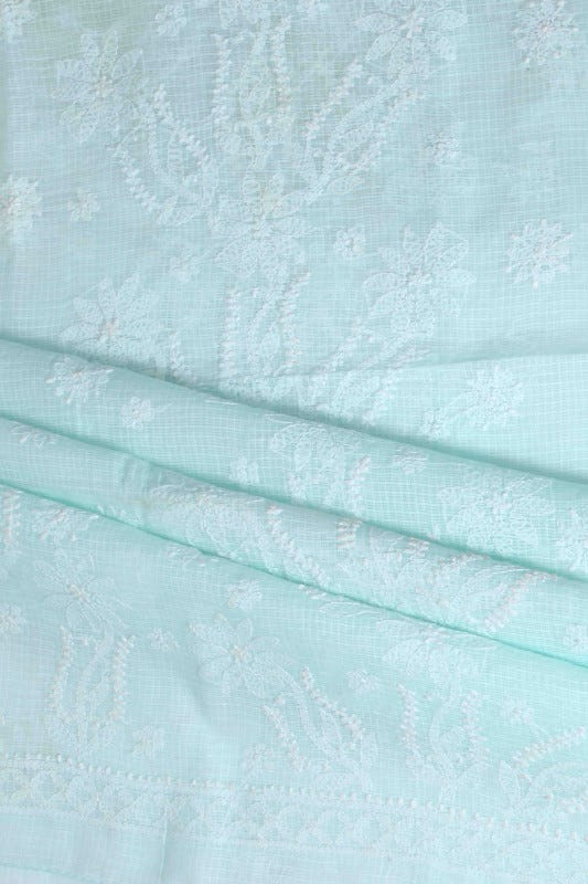 Ada Hand Embroidered Light Blue Kota Lucknowi Chikan Unstitched Kurta Dupatta Set-A596909