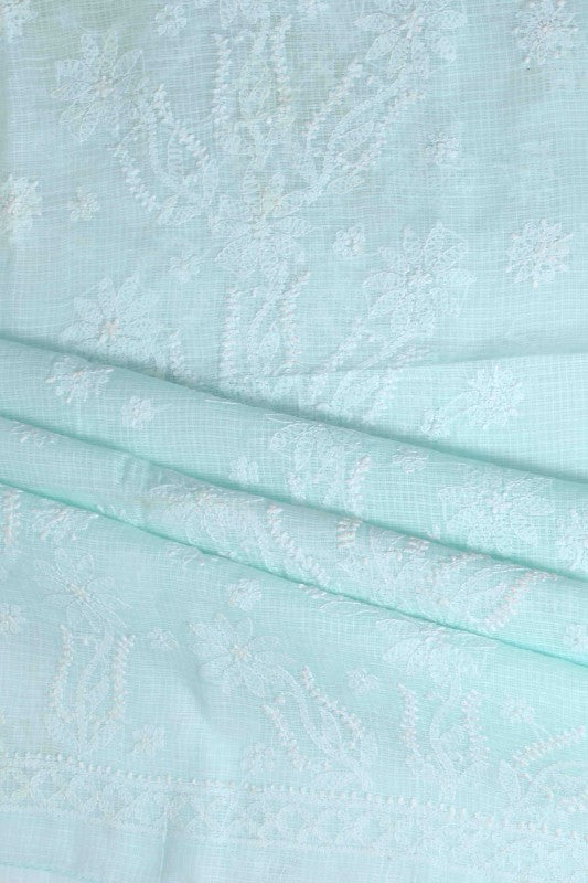Ada Hand Embroidered Light Blue Kota Lucknowi Chikan Unstitched Kurta Dupatta Set-A596909