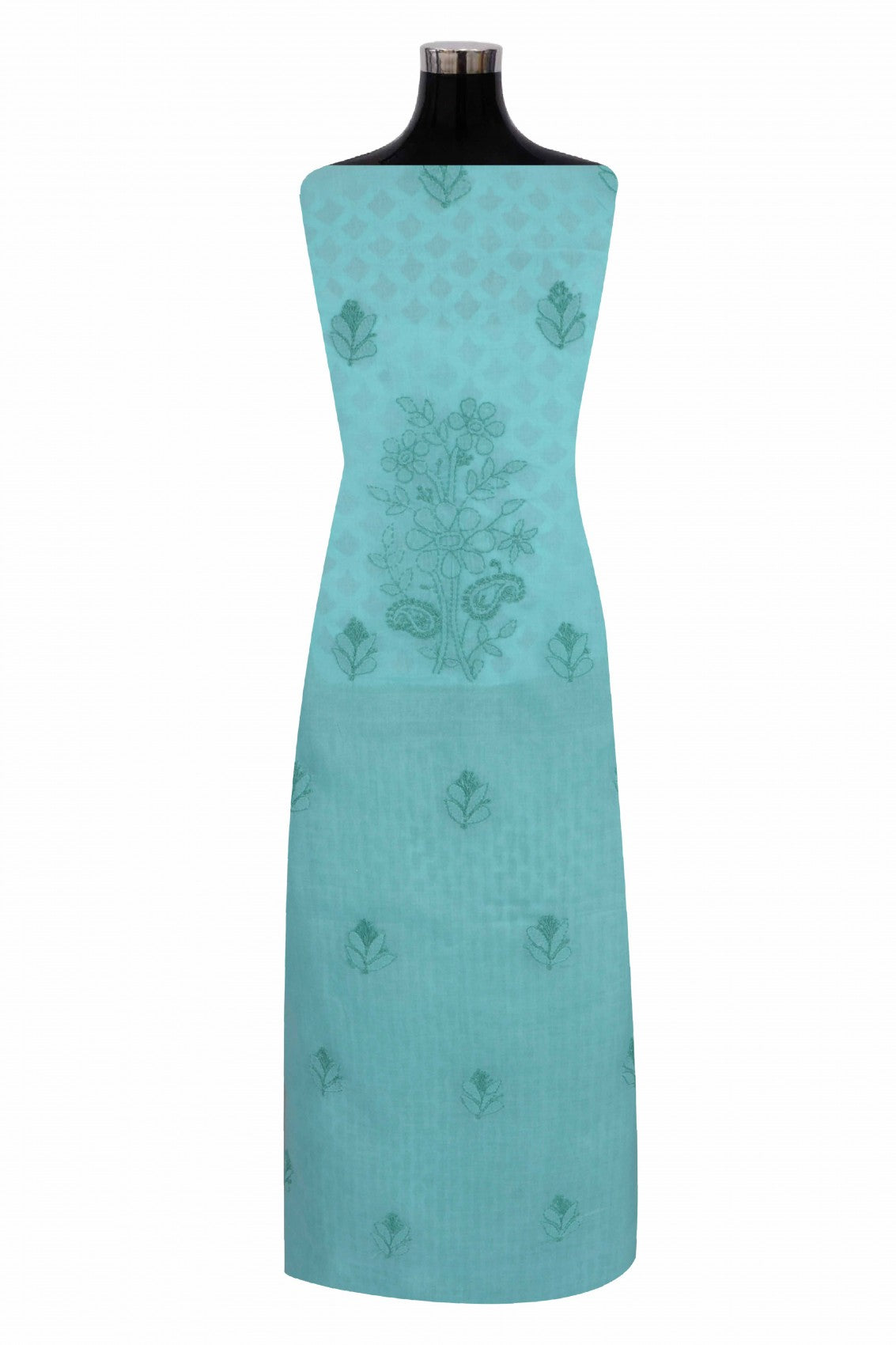 Ada Hand Embroidered Sea Green Cotton Lucknowi Chikankari Unstitched Suit Piece A576409