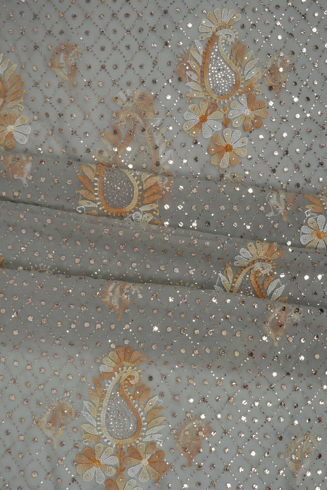 Ada Hand Embroidered Grey Georgette Lucknowi Chikankari Unstitched Suit Piece With Muqaish Work 01A211559