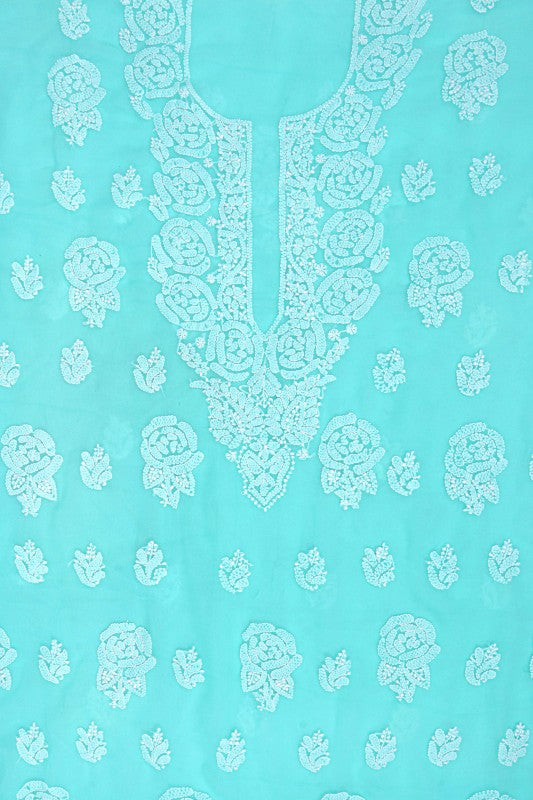 Ada Hand Embroidered Sea Green Georgette Lucknowi Chikankari Unstitched Suit Piece A211211