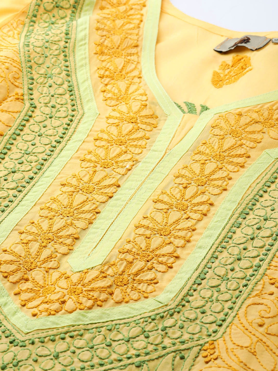 Ada Hand Embroidered Yellow Cotton Lucknow Chikan Straight Kurta- A272591