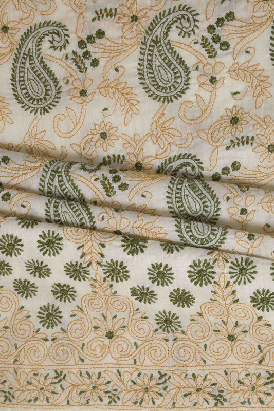 Ada Hand Embroidered Cream Cotton Lucknowi Chikan Unstitched Suit Piece- A211112