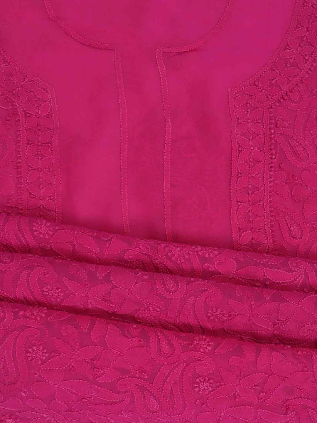 Ada Hand Embroidered Magenta Georgette Lucknowi Chikan Unstitched Kurta Piece A526847