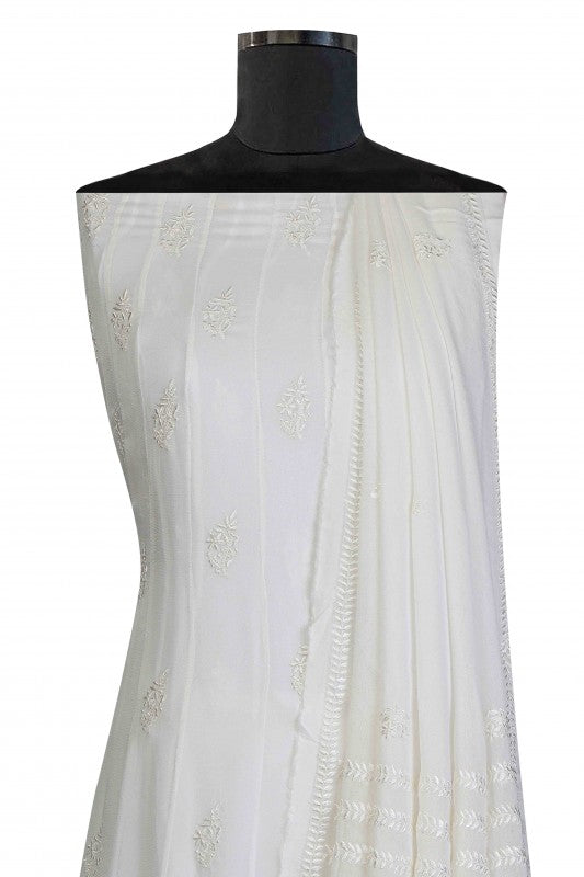 Ada Hand Embroidered White Organic Bamboo Semi-Stitched Anarkali Kurta Dupatta Set A597307