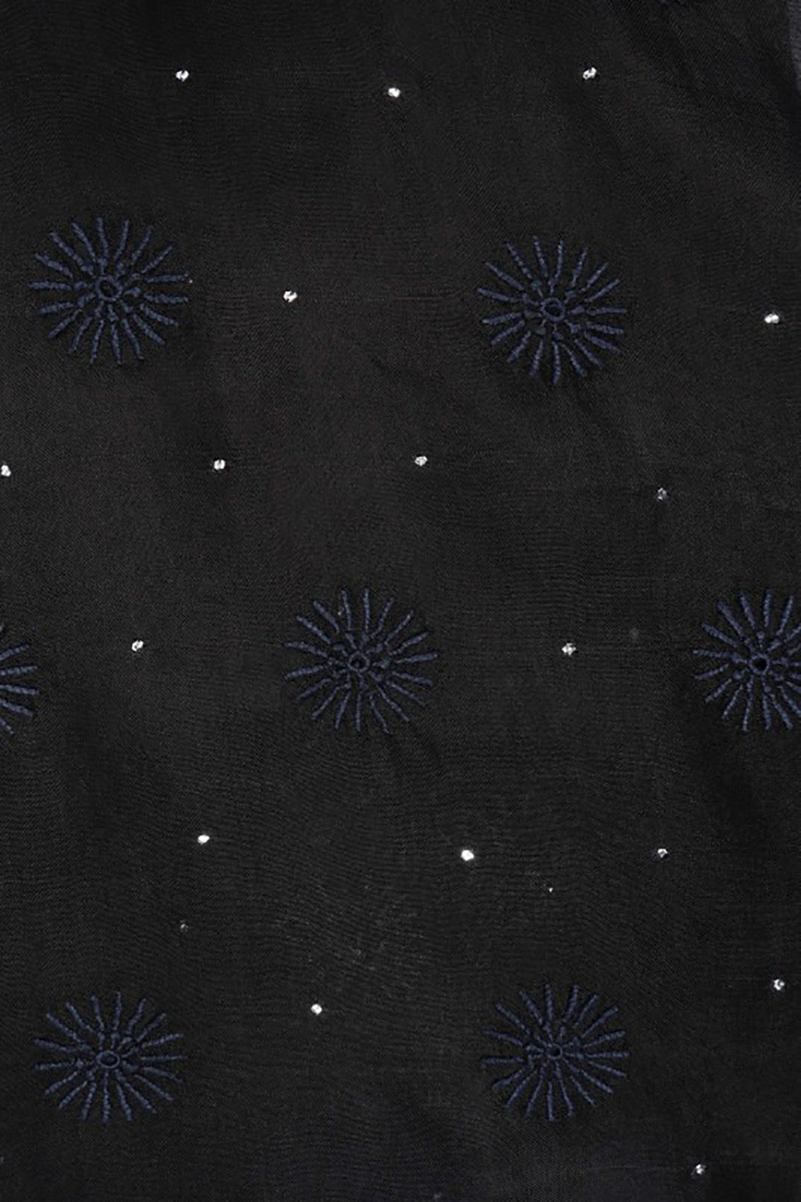 Ada Hand Embroidered Black Tissue Lucknowi Chikankari Unstitched Kurta Dupatta Set With Muqaish Work A606148
