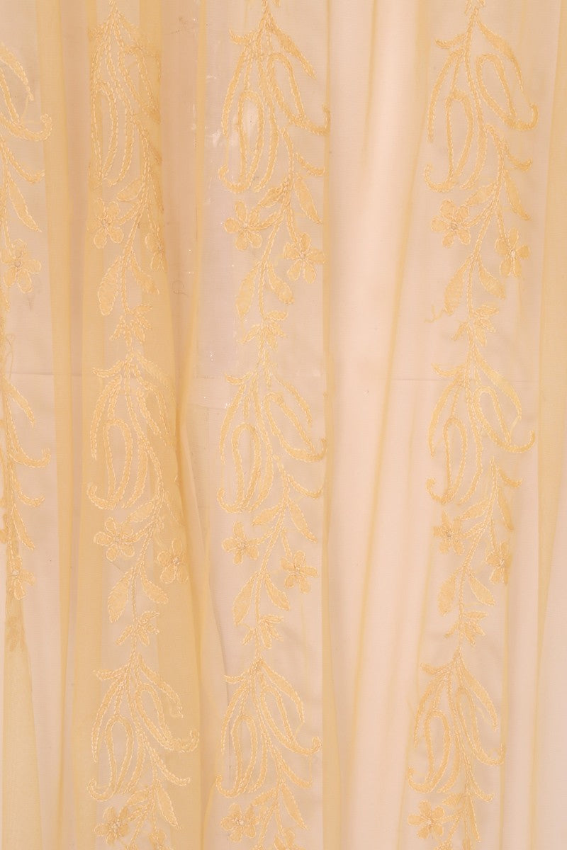 Ada Hand Embroidered Peach Net Lucknowi Chikankari Curtain- A613478