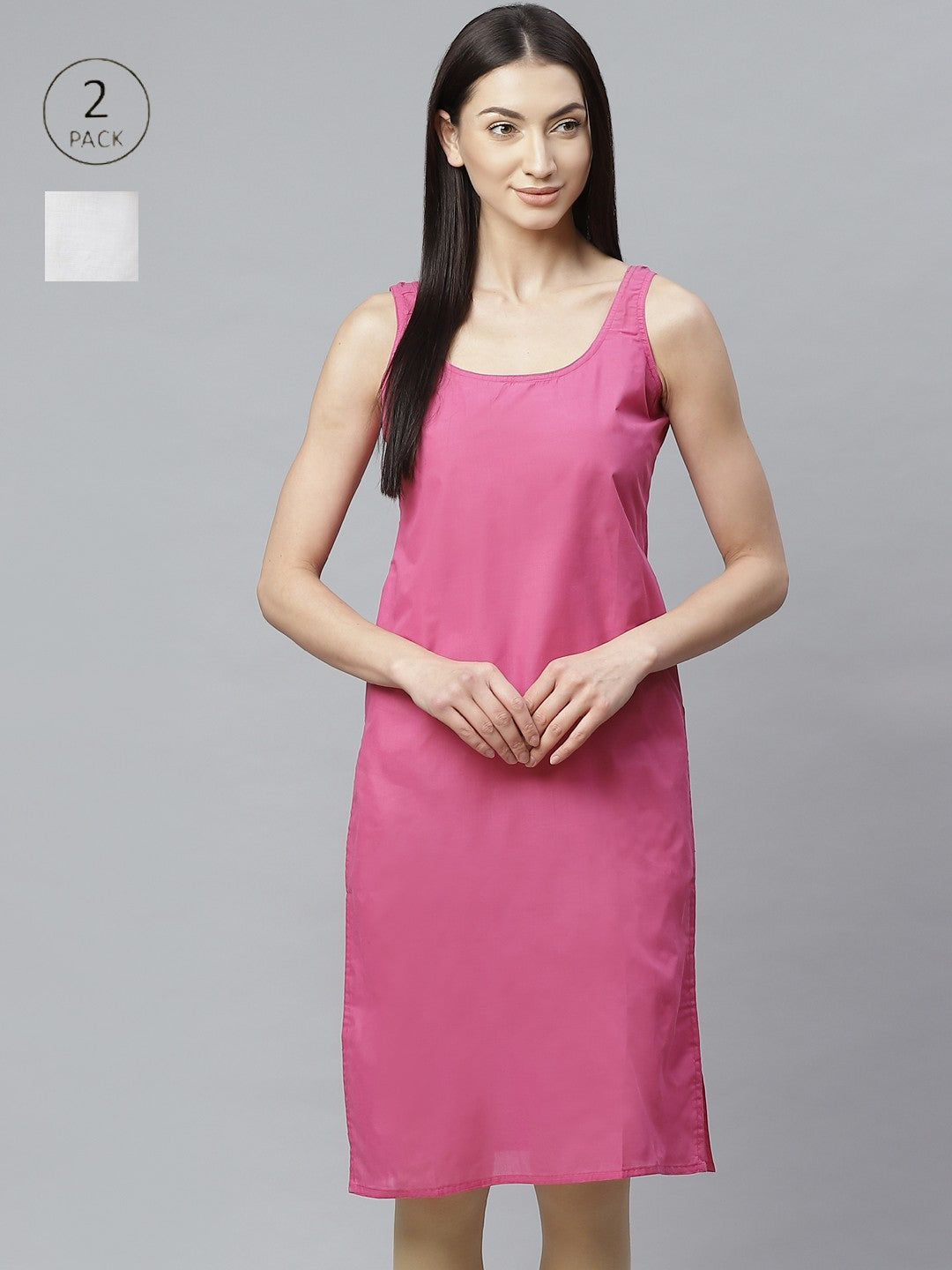 Ada Onion Pink and White Cotton Long Slips Combo of 2 A293031.