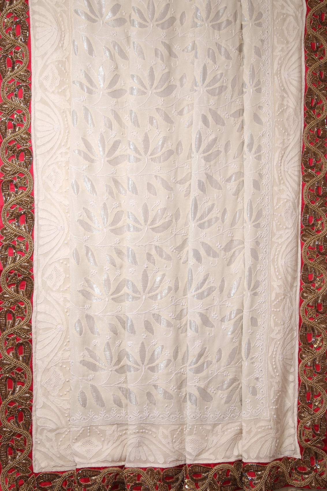 Ada Hand Embroidered Off White Pure Georgette Lucknow Chikankari Saree/Blouse With Zardozi Work A232145